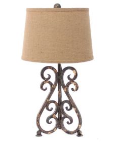 Bronze Vintage Metal Khaki Linen Shade - Table Lamp