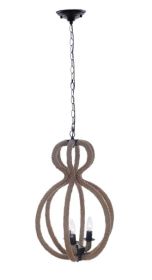 Natural and Black Iron and Rope Three Light Ceiling Light