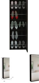 Stylish Black Wengue Wall Mounted Shoe Rack with Mirror