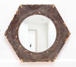 Bronze Hexagon Distressed Wood Framed Accent Mirror