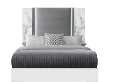 Ylime White Marble Queen Bed With Led