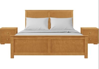Winston Wooden Platform Bed in Oak, Queen with 2 Nightstands