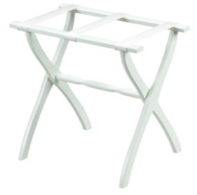 White Finish Wood Contour Leg Luggage Rack with 3 White Nylon Straps