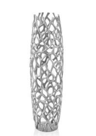 32" Aluminum Silver Twigs Cylinder Floor Vase