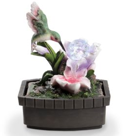 11" Pink Green And Brown Polyresin Hummingbird Tabletop Fountain