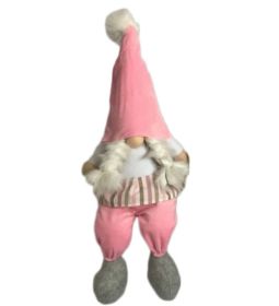 30" Pink and White Fabric Christmas Standing Gnome Tabletop Sculpture