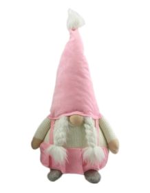 22" Pink and White Fabric Standing Gnome Tabletop Sculpture