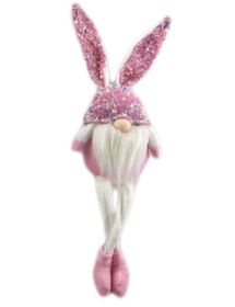 20" Pink and White Fabric Rabbit Easter Standing Gnome Tabletop Sculpture