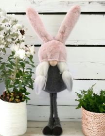 20" Gray and Pink Fabric Easter Standing Gnome Tabletop Sculpture