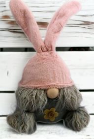 19" Gray and Pink Fabric Easter Standing Gnome Tabletop Sculpture
