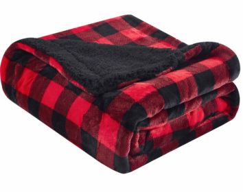 Buffalo Red Black Reversible Velvet and Sherpa Throw Blanket
