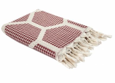 60" X 50" Red Woven Cotton Geometric Throw Blanket with Fringe