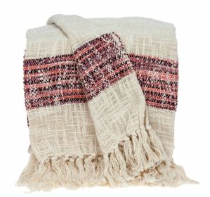 Beige and Shades of Pink Strips Woven Handloom Throw Blanket